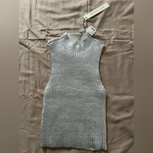 Silver metallic knit tank top